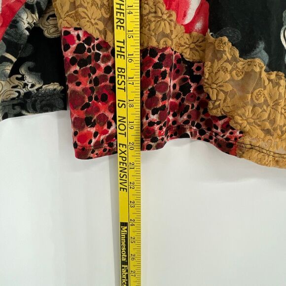 LR Women’s Boho Artsy Knit Top L Silk Black Red Floral Baroque Y2K Long Sleeve - Picture 4 of 6